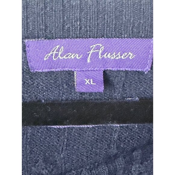 Alan Flusser Wool Blend Cable Knit Sweater Mens XL Navy Blue Preppy - Picture 2 of 7